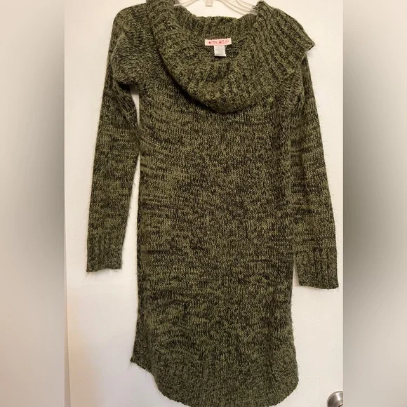 green cowl neck sweater dress Wool Knit Cowl Neck Sweater Dress, Winter Green